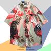 Camisa de Manga Corta Estilo Hong Kong Vintage Retro Pintura al Óleo para Hombre Tendencia Costera Camisa Floral Holgada para Pareja Guapa Chaqueta