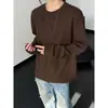 2026 Novo Modelo Roxo Ameixa Escuro 230g Algodão Canelado Pesado Manga Longa Camiseta para Homens, Tamanho Grande, Camiseta de Manga Longa Tendência