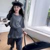 Traje de Verano para Niñas 2025 Nueva Moda Niña Estilo Coreano Estilo Infantil Mediano y Grande de Alta Gama Rayas Grises Traje de Pantalón Mediano