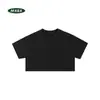 Novo top feminino de cor sólida para o verão, 210g, cropped, caimento justo, com ombros normais, estilo curto, sem botões, algodão puro, manga curta