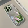 Adequado para Capa de Celular Espelho Creme Iphone16Promax Pintura a Óleo Folha Verde Lírio do Vale Maçã 15 Verão 14 Flores