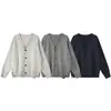 Yidao Roupas Vintage 2026 Outono Novo Estilo Japonês Tendência Cardigan com Decote V Profundo, Botões Duplos na Costura Lateral e Patchwork em um Suéter de Estilo Relaxado