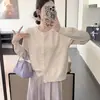 Moda Nueva de Primavera y Otoño Suéter Cardigan Suelto Elegante Dulce con Puntadas de Encaje Cuello Redondo Top Suéter de Manga Larga para Mujer