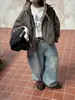 Pantalones de niño WO, colección otoño 2026, mezclilla lavada a rayas, pantalones largos casuales de pierna ancha para niños, modernos