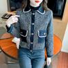 Jaqueta Jeans Pequena Curta de Veludo para Mulheres Inverno 2023 Novo Design de Estilo Nicho Top Feminino da Moda