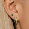 Set de Aretes Esmeralda de Lujo Ligero Chapado en Oro de 18K Aretes de Botón Incrustados con Pedrería Aretes de Clip para Mujer con Sensación de Alta Gama