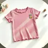 Nueva colección de verano: Camisetas de manga corta para niñas, camisetas interiores de manga corta de seda helada y tops elegantes con ribete de encaje para bebés niñas