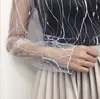 Nuevo Estilo Interior Sexy Malla Hueca Transparente Manga Larga Malla Camiseta Base Top Camisa de Encaje