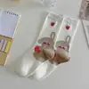 Meias brancas novas para primavera e outono, de comprimento médio, estilo cartoon fofo, estilo japonês, meias longas finas de verão, estilo universitário