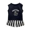 Traje pequeno estilo coreano top colete de bebê de verão com shorts listrados capa de panda fofa traje de três peças