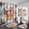 Cortina de Ducha de Hombre de Jengibre Navideño Juego de Alfombrilla para Inodoro Impermeable Secado Rápido Juego de Cuatro Piezas para Baño Decoración de Baño Cortina de Ducha Juego de Cuatro Piezas
