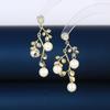 S925 agulha de prata Mori doce forma de folha de ramo de árvore Pearl brincos elegantes longa moda all-match brincos