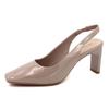 K88-A Zapatos de Charol para Mujer Estilo Francés con Tacón Alto, Punta Abierta, Sandalias con Tacón Grueso de Punta Cuadrada y Diseño de Punta Abierta