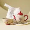 Juego de Té Cerámico Portátil para Viaje Firestone Rojo Azul y Blanco Hecho de Fábrica, Juego de Preparación de Té para Exteriores Sueño de Flor de Cerezo para Una Persona, Taza de Preparación Rápida