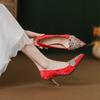Sapatos de casamento xiuhe de alta qualidade sapatos de noiva vermelhos sapatos de casamento brilhantes sapatos de salto alto franceses femininos outono 2024 novo