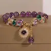 Pulseira com pingente de círculo de cristal roxo Zircônia de celebridade online feminina estilo frio temperamento doce pulseira para amigas estudantes
