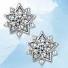 Pendientes de estrella de seis puntas chapados en plata 925 de estilo coreano, elegantes y brillantes, de cinco puntas.