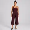 Conjunto de yoga transfronteiriço com linda regata esportiva nas costas, conjunto de calça cropped de perna larga de cintura alta de secagem rápida para corrida e fitness para mulheres