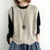 Chaleco Tejido Retro para Mujer 2026 Primavera y Otoño Nuevo Estilo Color Sólido Holgado Cuello Redondo Chaleco de Punto Asimétrico Ropa de Abrigo