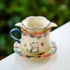 Taza de té de cerámica de fábrica con diseño de flor y gato, Taza con separación de té y agua, Taza individual para beber agua
