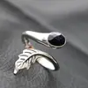 Nafoge Joyería de Plata al por Mayor Hecho a Mano Anillo de Plata de Ley Incrustado con Piedra de Arena Púrpura Anillo de Plata Tailandesa Anillo Abierto para Dedo con Hoja