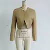 Chaqueta Corta de Moda Europea y Americana Transfronteriza para Mujer, Nueva Tendencia, Color Metálico, Estructura de Líneas, Cuello Redondo, Manga Larga, Versátil, Ajustada