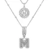 Collar con Colgante de Letra Inicial A-Z Transfronterizo Europeo y Americano Moda Personalidad Doble Capa Letra Colgante de Diamante Cadena de Clavícula