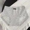 A9568 Otoño/Invierno Maillard Vintage Rayados de Cintura Media Calzoncillos tipo Boxer para Mujer Serie MIIU Algodón Puro Entrepierna Extendida 10A