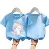 Camiseta de Manga Corta de Algodón Puro para Niñas Verano Nuevo Estilo Animales Lindos Estampados Ropa Infantil Holgada Transpirable Cuello Redondo