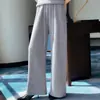 Pantalones rectos de punto de lana 100% engrosada de pierna ancha para mujer, de cintura alta, fluidos, adecuados para otoño e invierno, pantalones de cachemira hasta el suelo