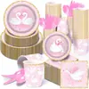 Mm180 Niñas Cisne Ballet Cisne Blanco Vajilla para Fiesta 8 Personas Set de 4 Piezas Plato de Papel Vaso de Papel