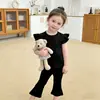 Doce Roupa Casual de Verão Estilo Coreano para Bebês Meninas, Blusa de Manga Curta com Manga Flare e Calça Flare, Venda por Atacado Disponível