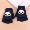 Guantes cálidos de otoño e invierno para niños y niñas, resistentes al frío, con cierre abatible, de medio dedo, de felpa con dibujos animados, de punto