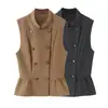 PB&ZA Otoño Nueva Llegada Chaleco sin Mangas Abotonado de Longitud Tres Cuartos Dobladillo Corto Chaleco Superior