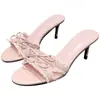 Primer Encuentro con las Zapatillas de Verano 2026 para Mujer Estilo Hada, Punta Redonda, Punta Abierta, Encaje, Sin Cierre, Moño, Tacón de Aguja Alto