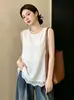 Blusa Regata Feminina Plus Size Estilo Vintage Solta com Renda Sem Mangas Pulôver Simples Cor Sólida Fina