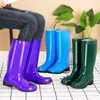 Botas de lluvia de caña alta con forro polar para mujer, zapatos de agua elegantes, botas de lluvia, botas de agua, cálidas, impermeables, cubrebotas antideslizantes para cocina, zapatos de goma, adulto