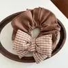 Elástico de Cabelo Grande com Laço Xadrez 3D Estilo Coreano para Mulheres, Prendedor de Rabo de Cavalo de Tecido, Acessório de Cabelo Elegante para Coque