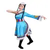 Robe Xizang Adulto de Um Ombro para Performance de Palco, Roupa Étnica Minoritária Xizang, Traje de Dança Tashi Delek, Vestido de Performance Xizang, Saia Longa
