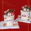 Decoração de bolo de Natal 2024 urso coelho cartão anel de grama folhas chuva seda véspera de Natal festa de feriado plug-in