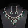 Exquisito Conjunto de Collar y Pendientes de Diamante de Cristal con Forma de Gota de Agua Accesorios para Ropa de Boda Nupcial Venta al por Mayor Gota de Agua Esmeralda