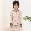 Calça Longa de Algodão Outono para Meninos Pijama Infantil Roupa de Casa para Meninas Pequenas Conjunto Térmico para Bebê Roupas para Crianças Pequenas