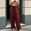 2026 Amazon Transfronterizo Wish Sitio Independiente Pantalones Casuales Rectos de Algodón y Lino Sueltos Color Sólido Cintura Elástica Bolsillo para Mujer