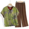 Roupa de maternidade verão camiseta solta feminina meia-idade e idosos blusa de manga curta roupas para idosos vovó verão conjunto estiloso