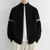 Cardigã com zíper, gola alta listrada, para homens, marca moderna de outono e inverno, solto e casual, jaqueta de tricô versátil e confortável