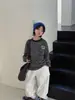 Moletom Pulôver Listrado Estilo Coreano Cheese and Meow Boys para Outono de 2026, Blusa Casual de Manga Longa com Caimento Solto e Ombros Caídos para Crianças