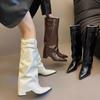 Botas Femininas de Salto Grosso Bico Fino Estilo Chanel Tendência Street Fashion Botas Femininas de Luxo