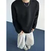 Sudadera Pesada Gris con Estampado Floral Blanco Estilo Americano para Hombre, Camiseta de Manga Larga Empalmada de Otoño con Hombro Normal, Camisa de Corte Recto Corta y Ancha