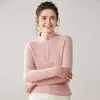 Tricô de Caxemira com Gola Alta Meia e Zíper para Mulheres no Outono e Inverno Cor Sólida Slim Top para Usar por Baixo Pulôver Base Malha para Trabalho para Mulheres