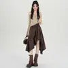 Falda retro de ante para mujer, nuevo estilo otoño e invierno, falda de línea A irregular de cintura alta